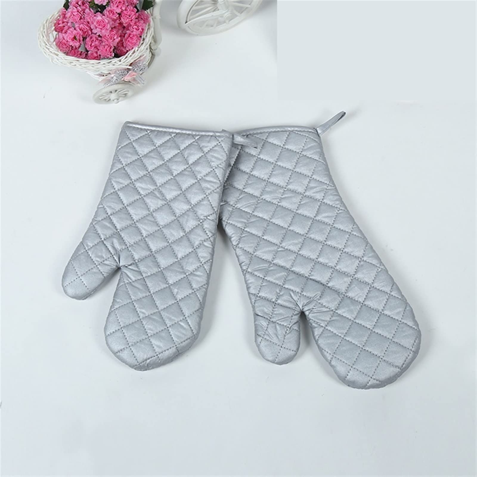 Gants isolants for Four à Micro-Ondes avec revêtement argenté Gants Anti-brûlure for Four de Cuisine Gants de Cuisine Gants résistants à la Chaleur(Silver Long)