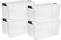 Sterilite 70 Quart Ultra Latch Storage Bins 4 Pack Clear Plastic Stackable Totes with Secure Lids for Closet Garage Organization