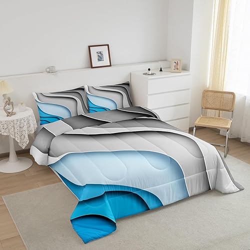 Miniatura 2 de Erosebridal Juego de edredón a rayas azules, juego de ropa de cama tamaño King, juego de ropa de cama moderno minimalista y colecciones con temática