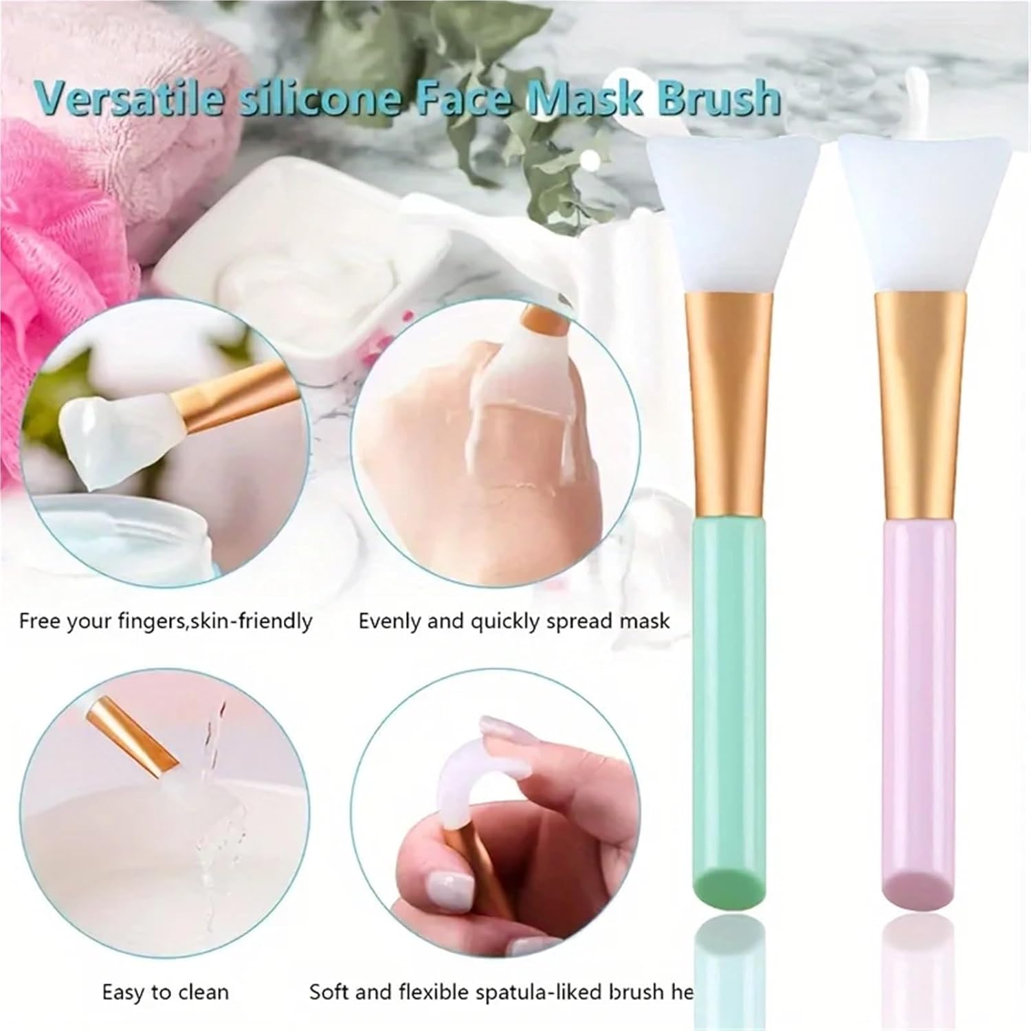 Face Mask Applicator Tool 50 Pcs Manual Silicone Face Brush Set - Exfoliating, Lip, Nose & Mask Tools(Pink)
