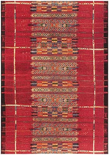 Liora Manne Marina Low Profile Durable Indoor/Outdoor Woven Rug- Tribal Stripe Red 1'11" x 4'11"