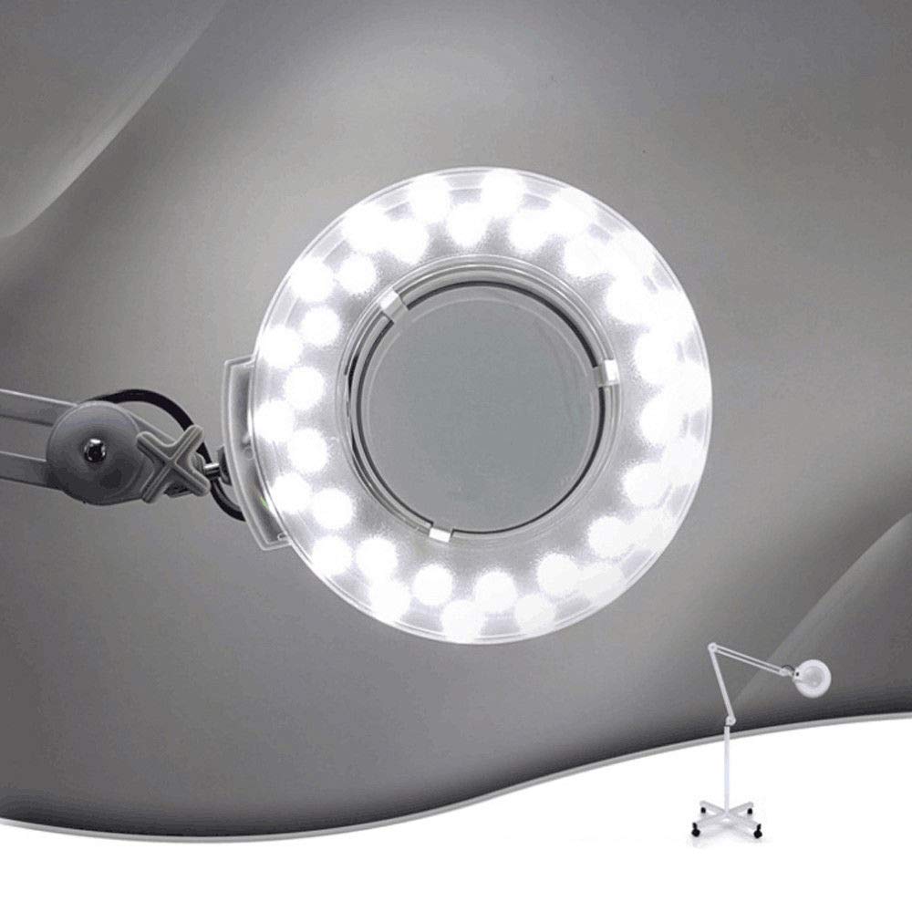 Rollstativ Gelenkarm Lupenleuchte Lampe 18W 8 Fache Vergrößerung Lupenleuchte Licht 235mm Linse 5 Dioptrien Lupenlampe Standlupe Standlampe mit Beleuchtung kaltes Licht