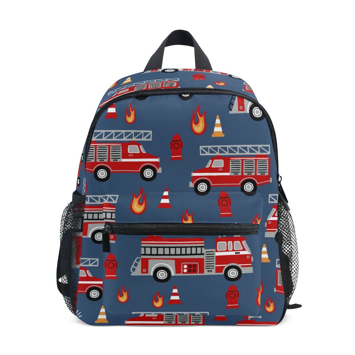 Fisyme Toddler Backpack Fire Trucks Blue School Bag Kids Backpacks for Kindergarten Preschool Nursery Girls Boys, S