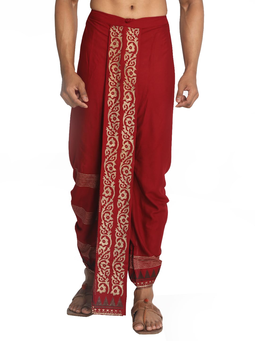 Maroon Rayon 0010 Block Print Dhoti For Men-image-1