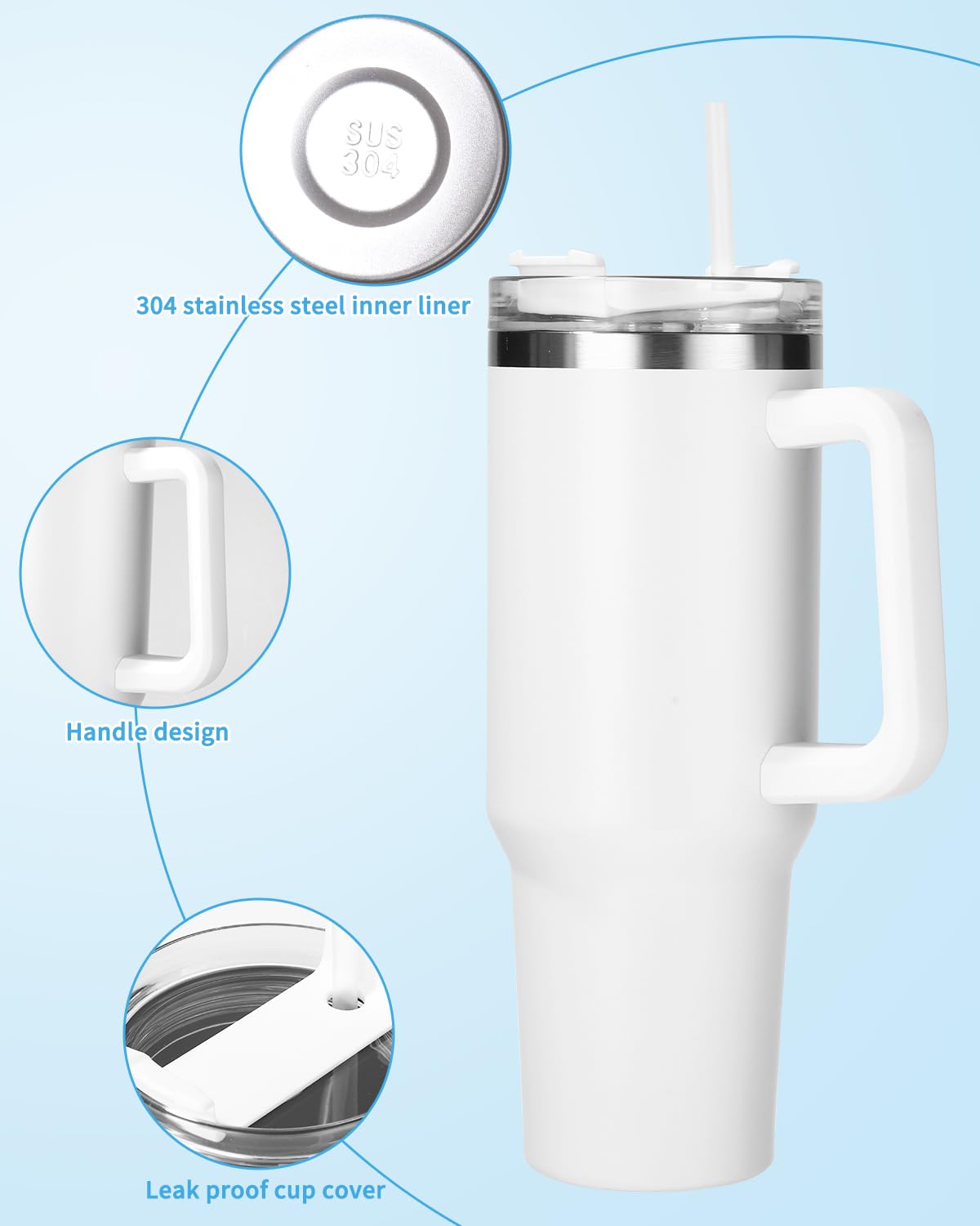 Toaren Mug Isotherme 1200 Ml Avec Paille & Poignée – Gobelet Inox Double Paroi, Café Thé Froid Chaud, Anti-Fuite