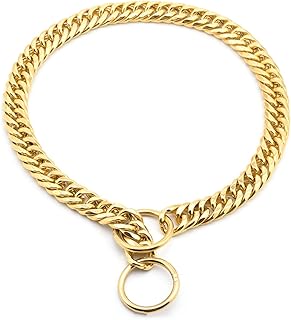 Dog Chain Collar, 17mm Heavy Duty Chew Proof Walking Training Choke Collar, 18K Metal Stainless Steel Cuban Link Chain for Small Medium Large Dogs