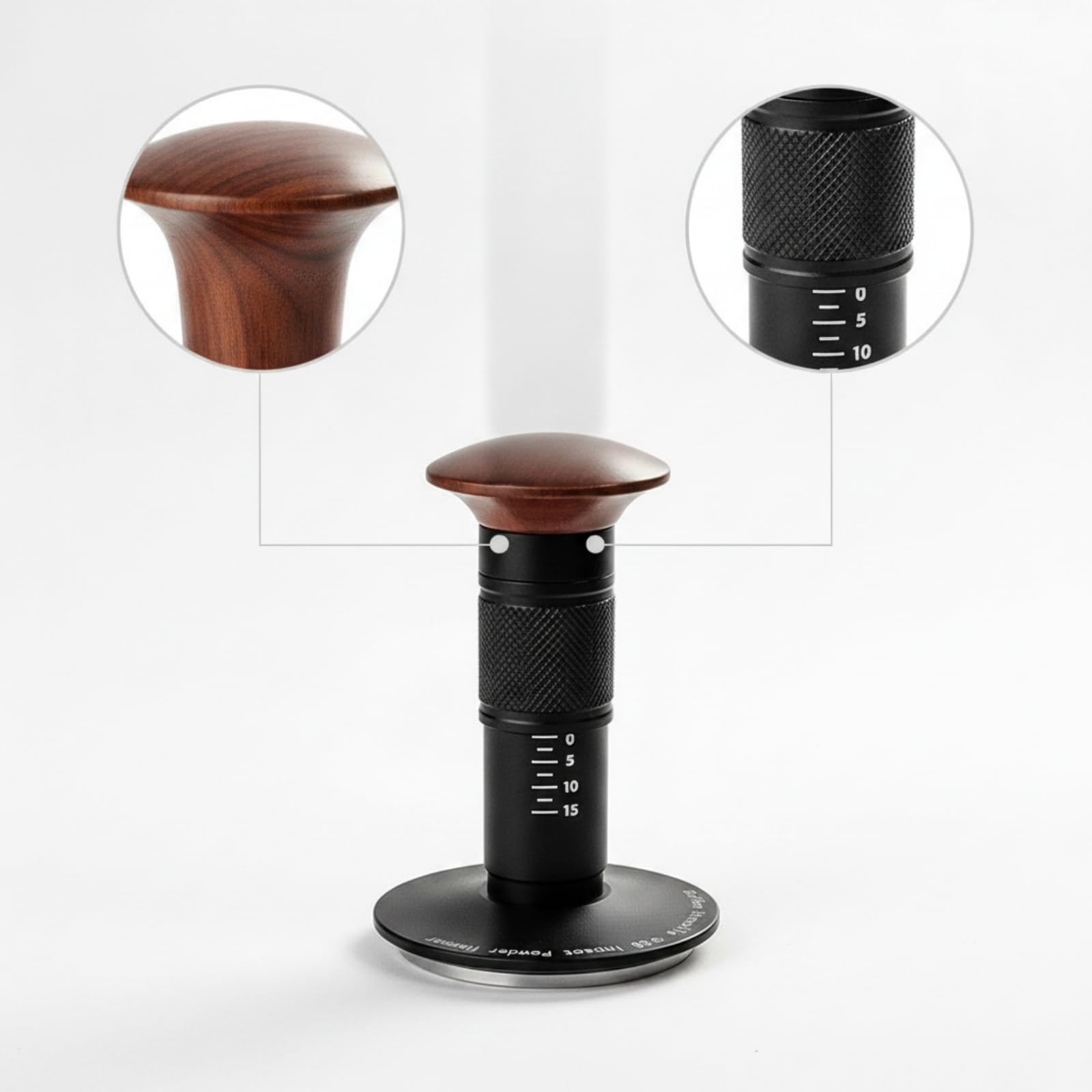 Coffee Tamper de Presión Regulable Diseño Ergonómico Base Circular y Cuerpo en Madera Adecuado para Uso Doméstico y Cafeterías, 58mm