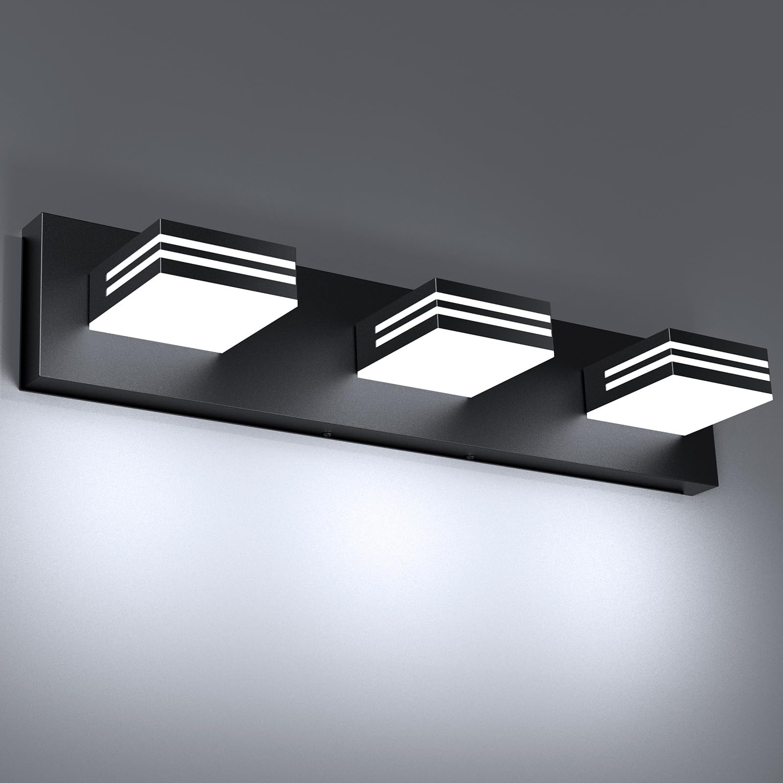 LED Modern Black Matt Bathroom Vanity Light Fixtures Acrylic Wall Lights 350° Rotatable Joint Mirror Over Lighting Fixture 3 Lights (Cool White 6000k)