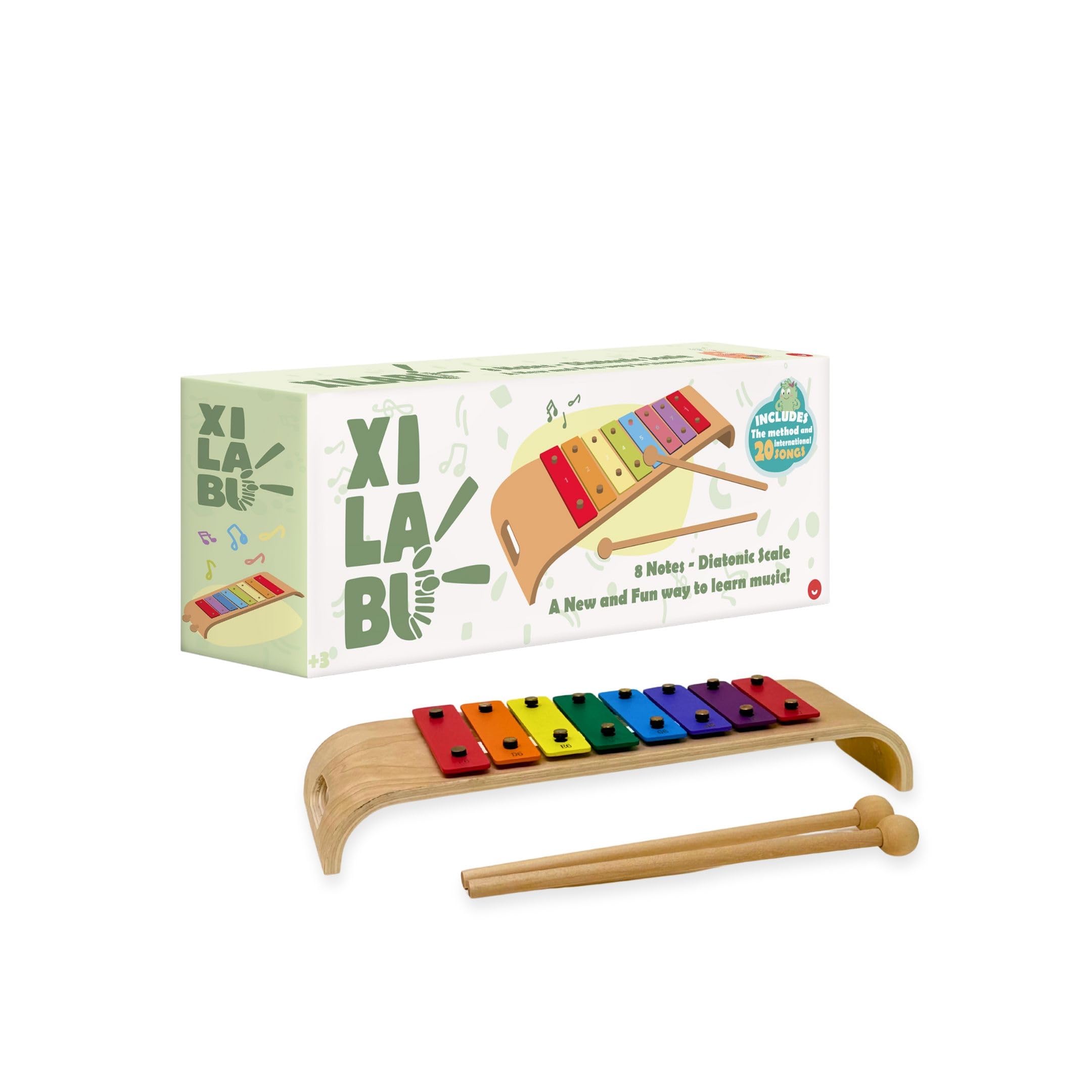 Ksylofon dziecięcy Xilabu z książką do piosenek, drewniany instrument muzyczny z 8 nutami, kolorami i dźwiękiem, zabawka Montessori dla dzieci w wieku +3 lat (hiszpański)