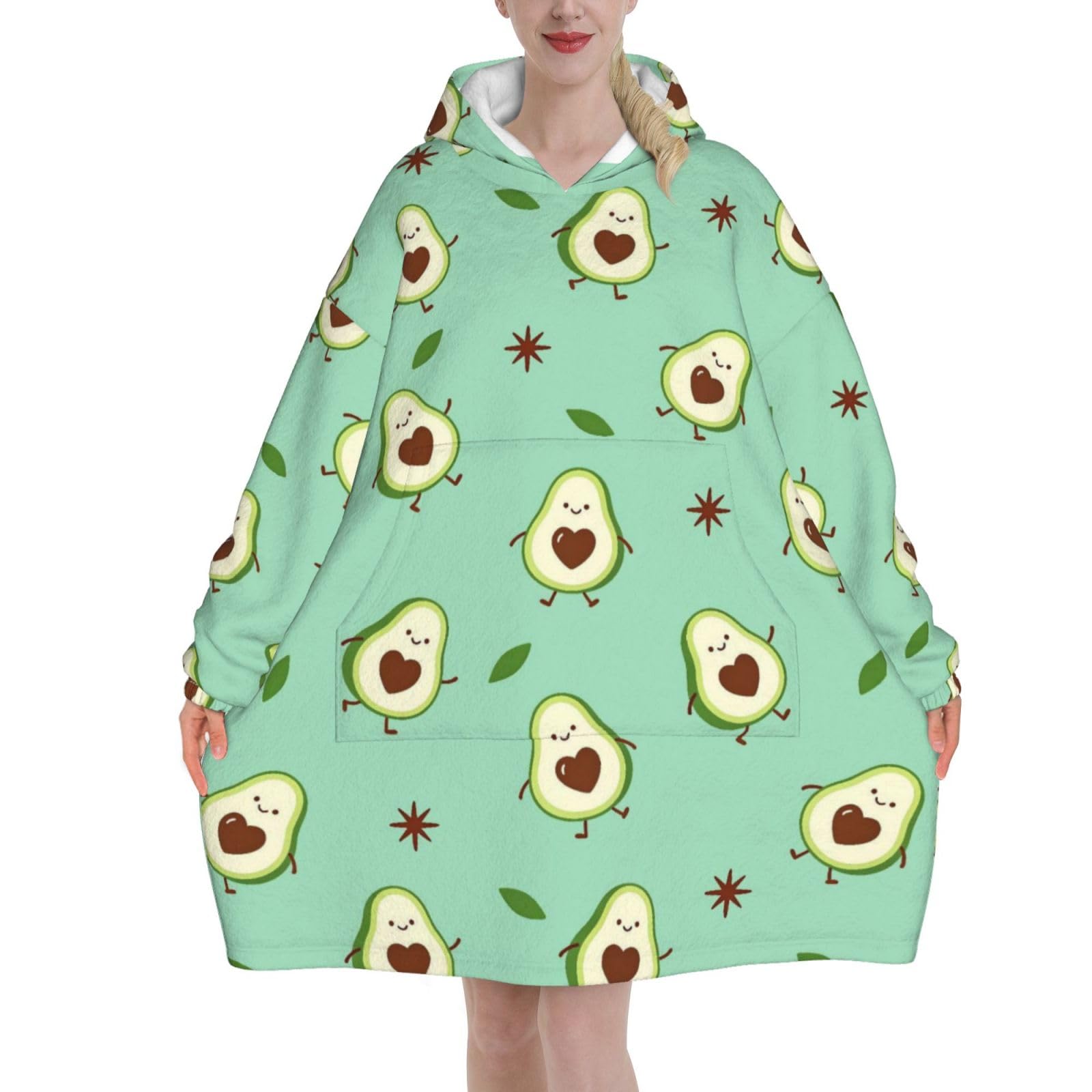 Avocados Wearable Blanket Hoodie for Adult Women, Oversized Flannel Fleece Sweatshirt, Cozy Blanket Hoodie with Pocket, Gift for Unisex Girls Teenager