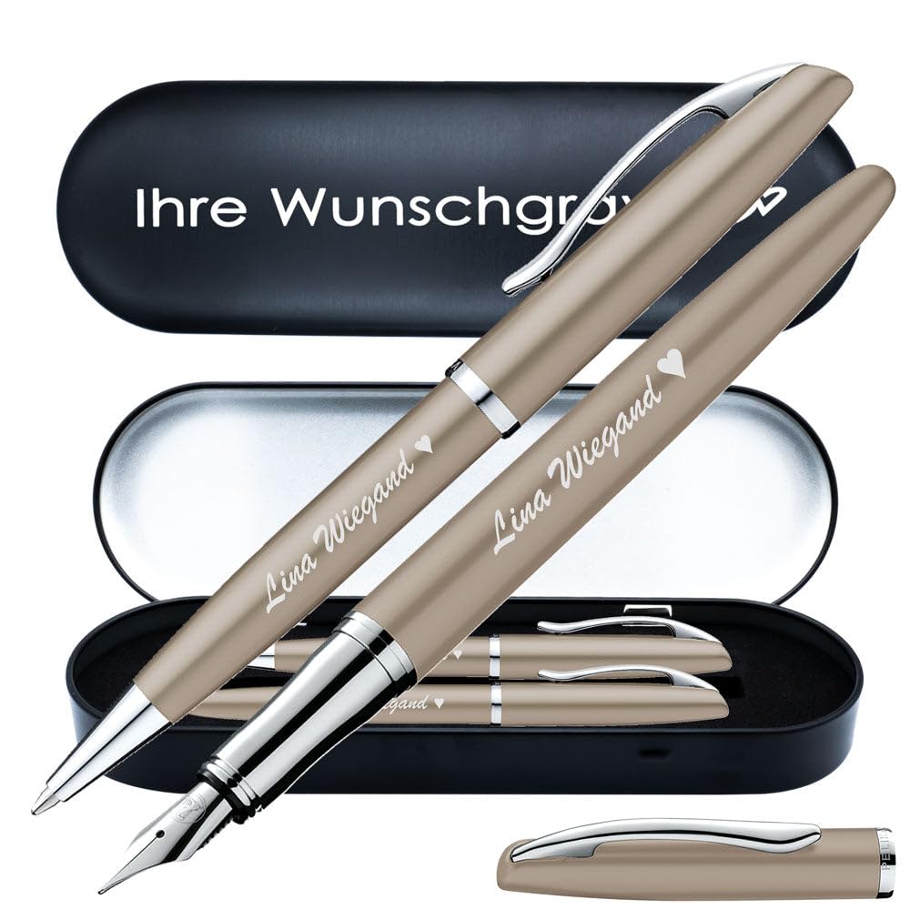 Pelikan Schreibset Füllhalter & Kugelschreiber Jazz Noble Elegance Taupe mit Gravur inkl. Geschenkbox mit Gravur
