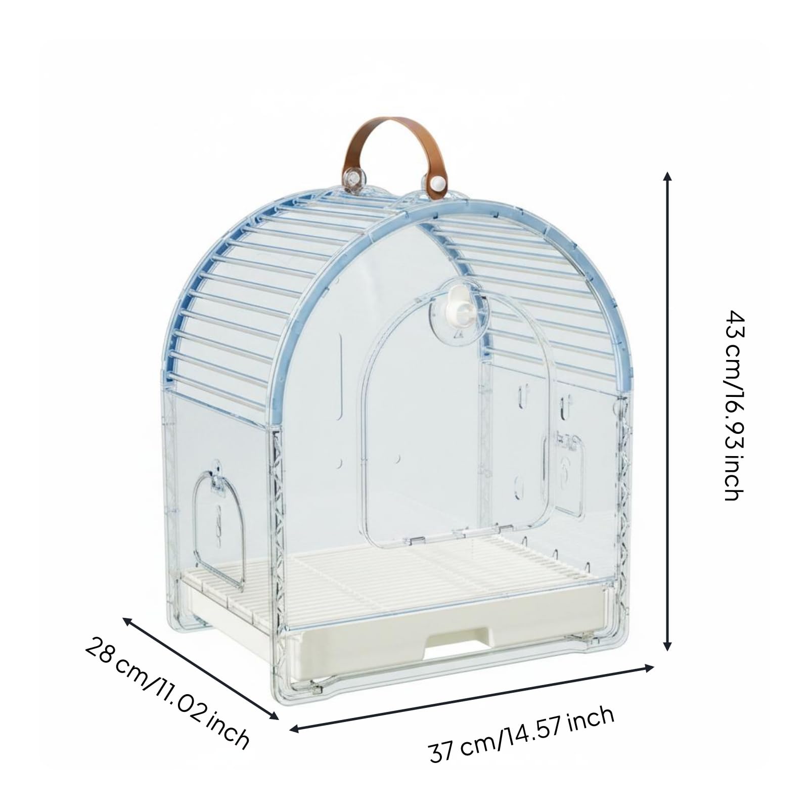 Jaula de Viaje Transparente Gran Espacio Jaula con Asa Ligero Transportador de Aves Transpirable para Salidas, Azul Claro, Mediano