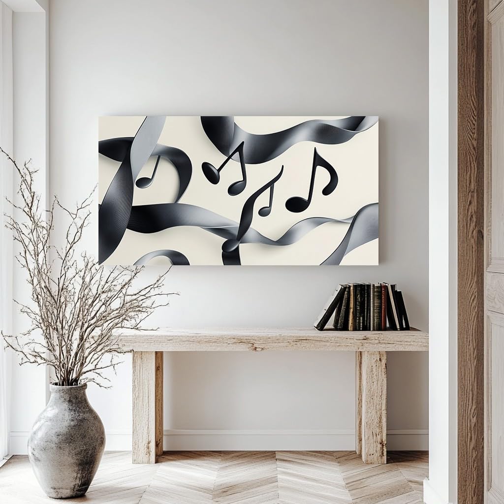 Generico Immagini su Tela Moderne Note Musicali Poster 50x100cm | per Soggiorno Grande Formato Quadri Nastri Astratti Quadro Tela Decorativa Vortici Eleganti Camera da Letto Stampe d'Arte