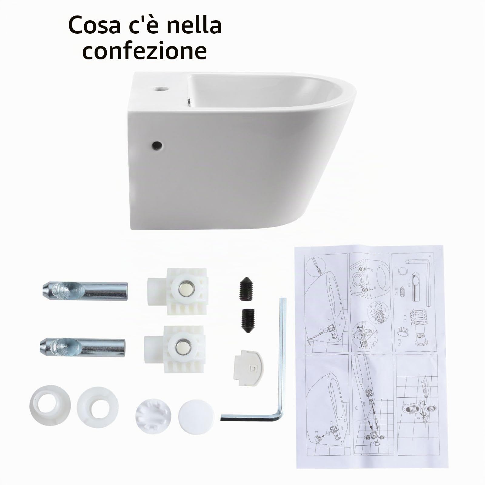 Bidet da parete con foro per rubinetto e troppopieno, bagno in ceramica bianca, bidet senza bordo, 525 x 365 x 300 mm, per bagno in ceramica bianca