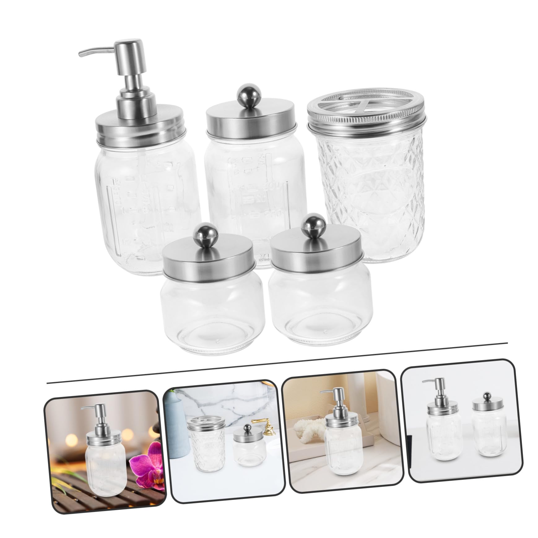 Conjunto Accesorios Baño 5 Piezas Tarros de Vidrio | Abs y Acero Inoxidable, Almacenamiento Portátil, para Baño y Obsequio de Inauguración