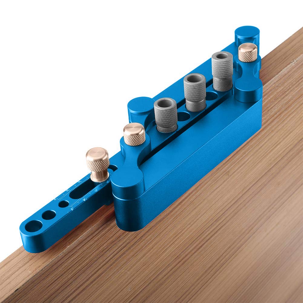 Kit Guide de Perçage de Trou de Goujon Auto-centrage pour Travail du Bois, Outil de Repérage de Gabarit Auto-centrage Positionneur Menuiserie Charpenterie Bricolage 6/8/10mm, Bleu