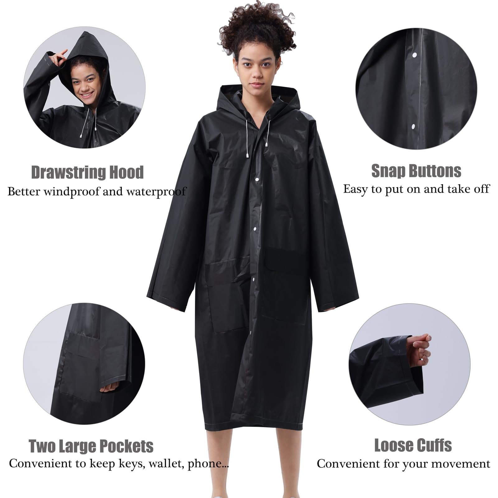 HLKZONE Ponchos de lluvia para adultos, paquete de 2 abrigos de lluvia reutilizables para adultos, chaqueta impermeable plegable con bolsillos