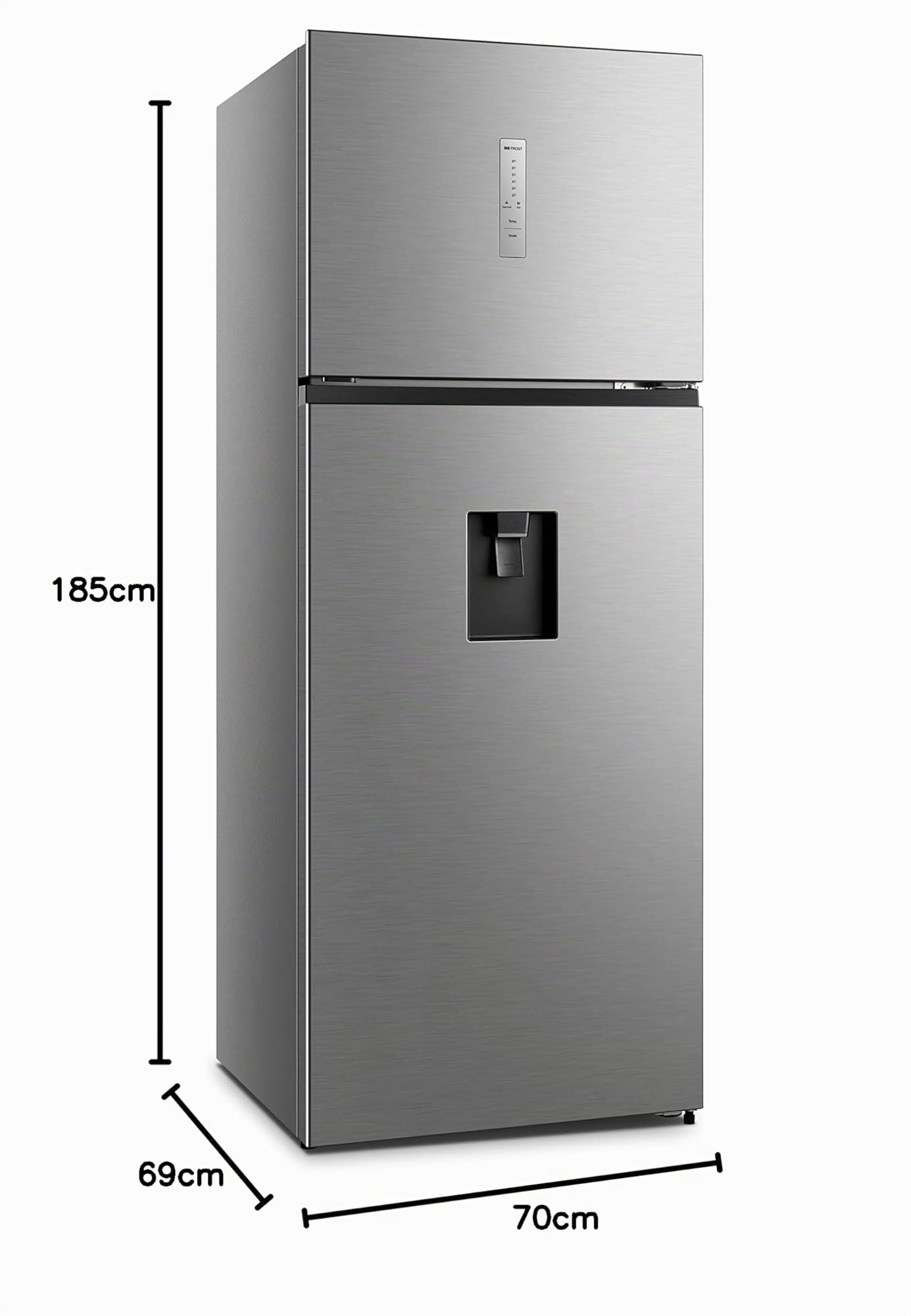 Hisense RT600N4WC2 - Frigorífico Dos Puertas, con dispensador, Alto 185 Cm, Congelador, Estantes XL, Cajón frutas y verduras, Silencioso, Inox