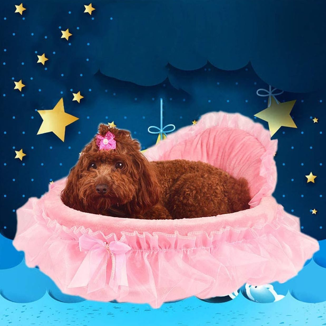 Lit pour Chien et Chat pour Petit Chien Auto-Chauffant d'intérieur pour Chiot, nœud de Princesse, cœur en Dentelle, élégant et Mignon, lit pour Maison, réchauffement pour Animaux de Compagnie (Rose)