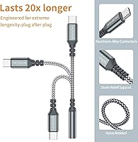 Vista 5 de Paquete de 2 adaptadores USB tipo C a hembra de 0.138 in, cable USB C a audio auxiliar, conector de auriculares compatible con iPhone 17/16 Pro