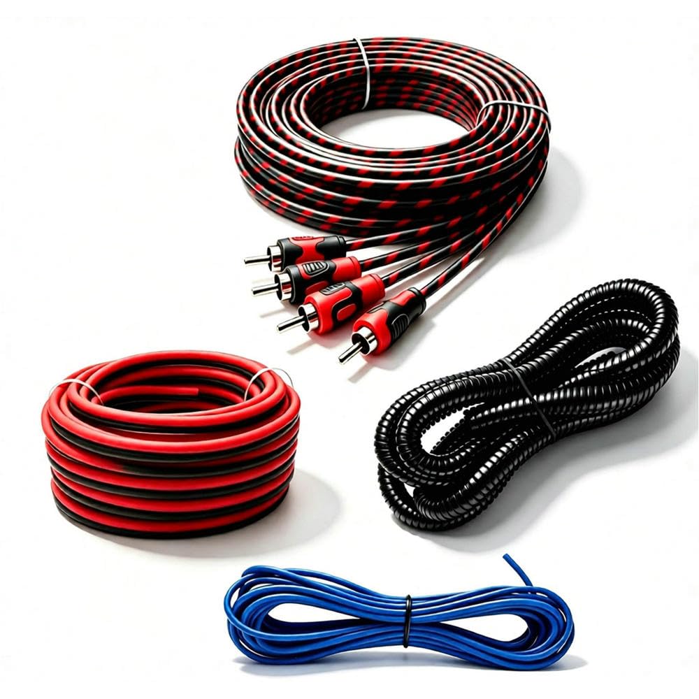 Zestaw okablowania 8 Gauge – 100% miedź beztlenowa OFC, kompletny zestaw instalacyjny przewodów wzmacniających, nawiąż połączenia i wprowadzaj energię do systemów dźwiękowych