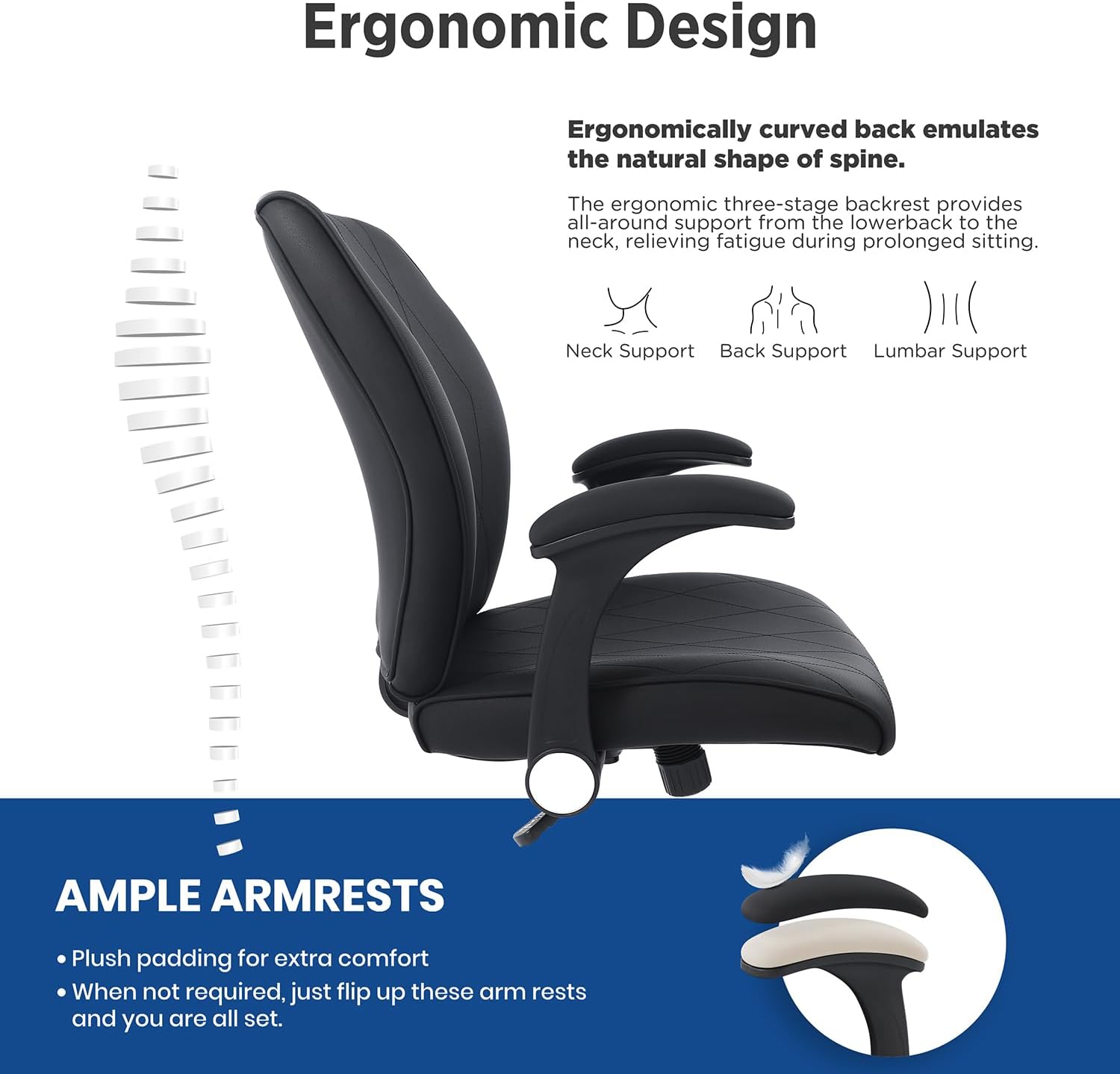 Ergonomic Adjustable Drafting Chair Extra Tall Office Stool for Standing Desk, Mid Back Faux Leather Counter Height Comfortable Bar High Roll Tilt Computer Chair with Flip Up Arms and Foot Ring, Black