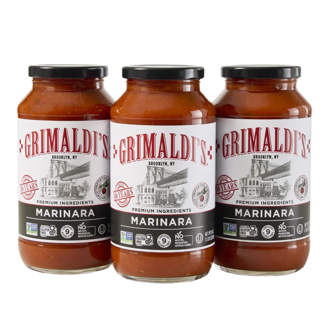 Grimaldi’s Variety Pasta Sauce 3-Pack | Non-GMO, Gluten-Free, Kosher, Nut-Free | No Preservatives | 3 x 24oz Jars (Marinara)
