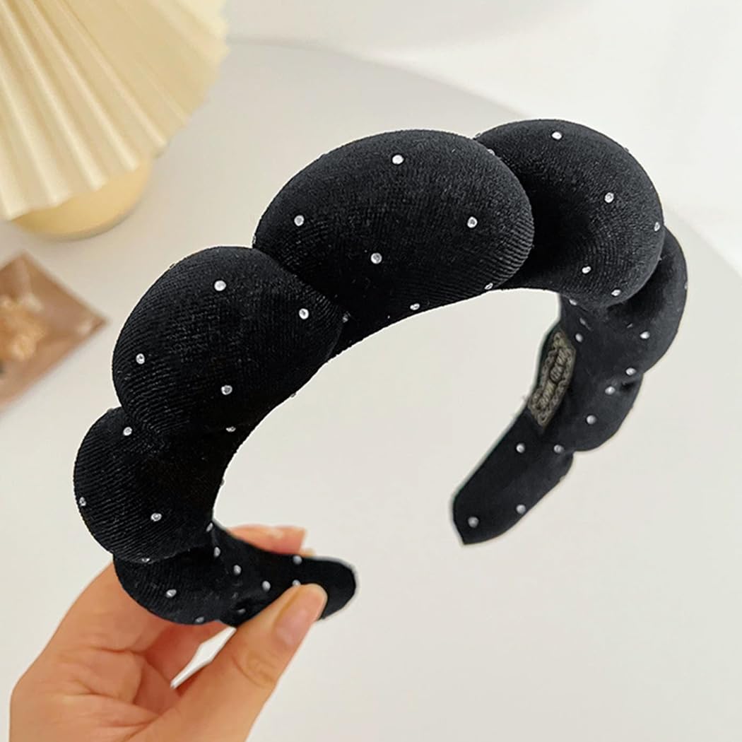 Spa Headbands Puffy Makeup Skincare Headbands for Washing Face or Facial Terry Cloth Fabric Shower Hair Accessory for Makeup Removal Shower Skin Treatment(Black - Image 3