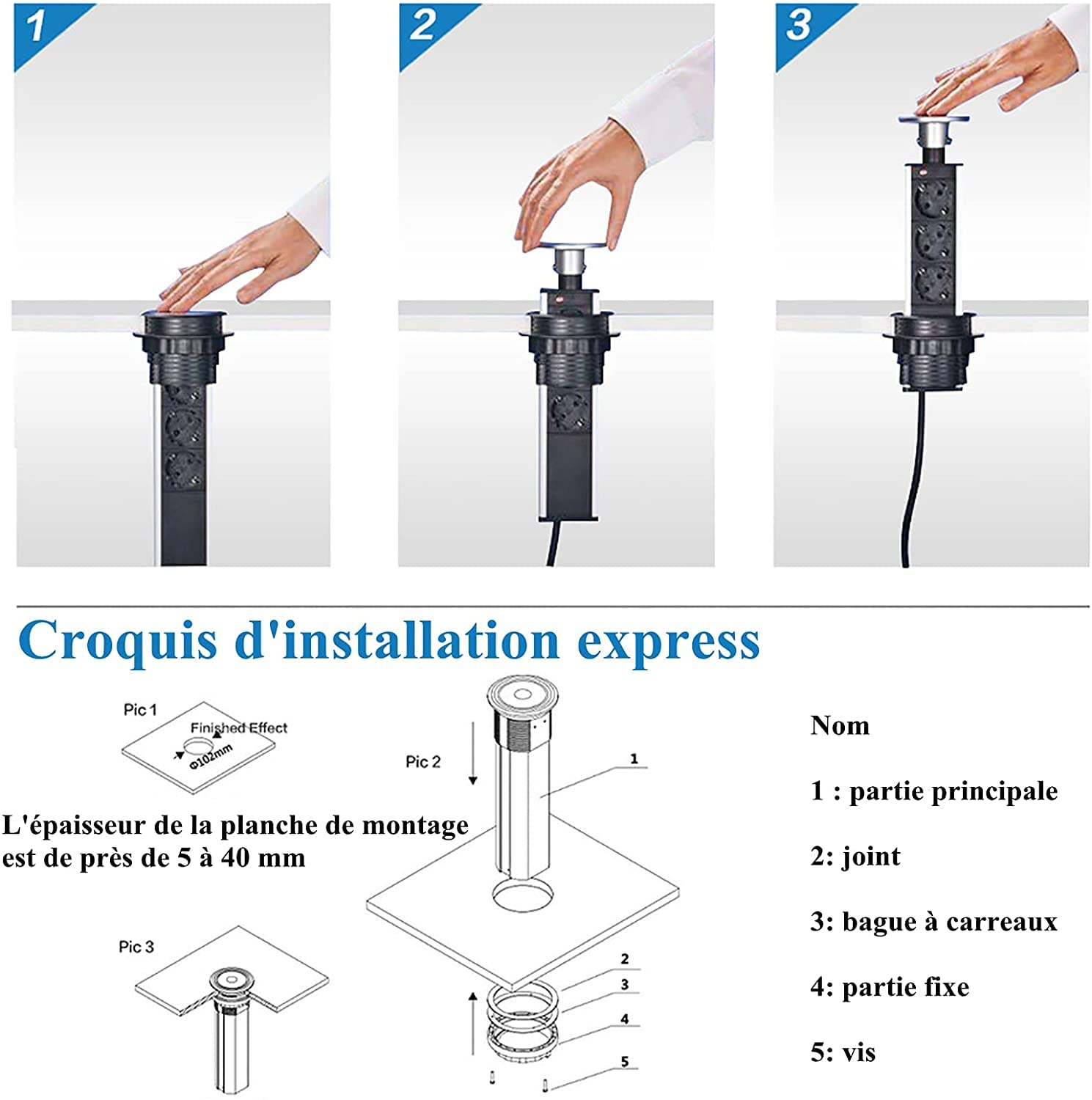 Prise Escamotable Encastrable IKEA – Aluminium Brossé, Quadruple, Finition Nickel, Pour Intérieur