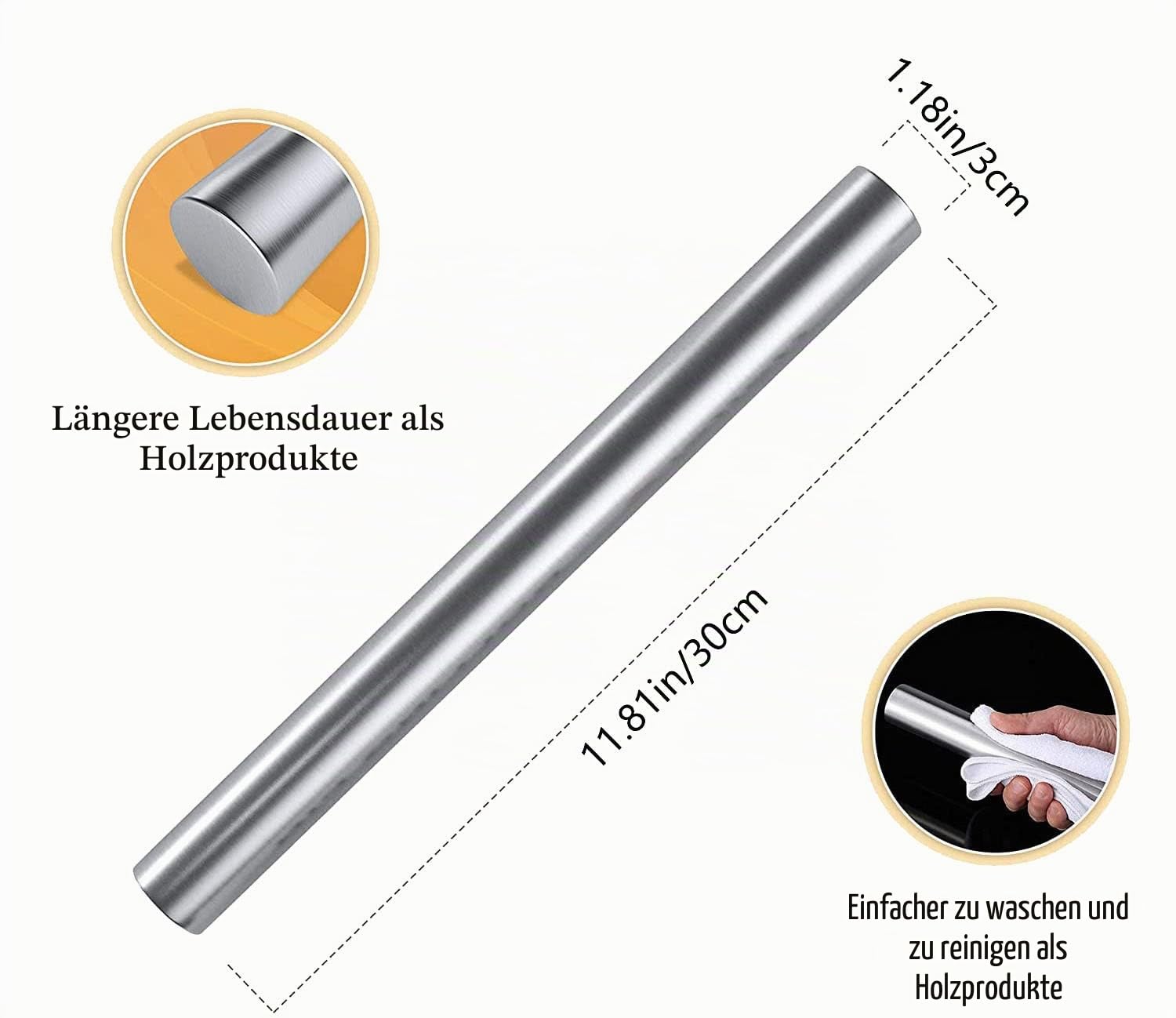 bimiti Edelstahl-Schneidebretter, Arbeitsflächenschutz, 80 x 50 cm, extra großes Schneidebrett, Arbeitsflächenschutz, Gebäckbrett, Backbrett mit Lippe und Nudelholz