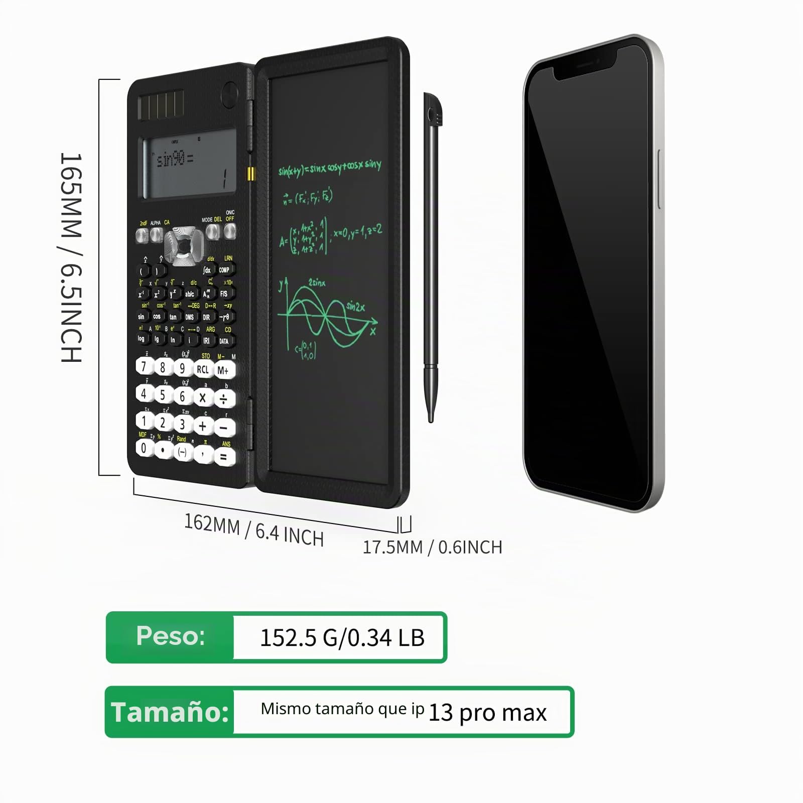 NEWYES Calculadora Científica con Tableta Escritura y Bolígrafo,991MS-Negro | 349 Funciones, Solar y Batería, Pantalla de 2 Líneas, Material Escolar para Estudiantes y Profesionales