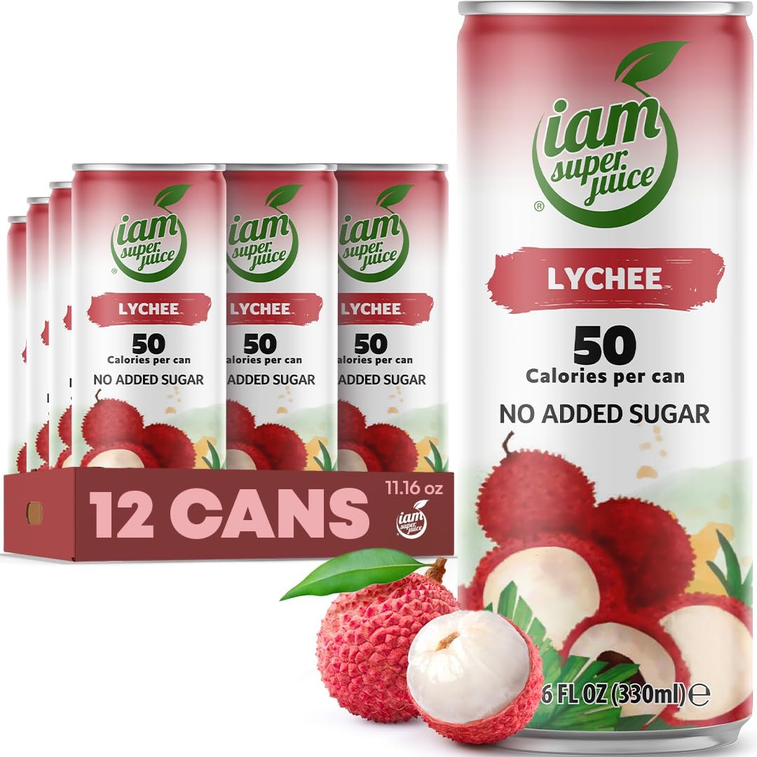 Lychee Fruit Juice Drink 100% Natural - I am Superjuice - No added sugars, concentrate, preservatives - 12pack 11.16oz - low calorie - NON GMO - Vegan