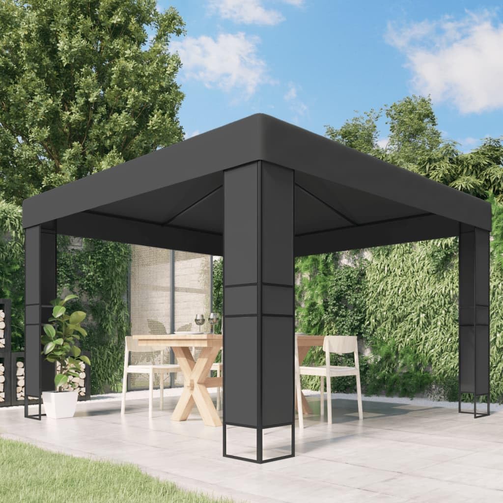 Pawilon ogrodowy 3 x 3 m, antracyt z podwójnym dachem, stal malowana proszkowo, wodoodporny poliester, idealny na imprezę w ogrodzie, grillowanie, wesele, imprezę, kemping