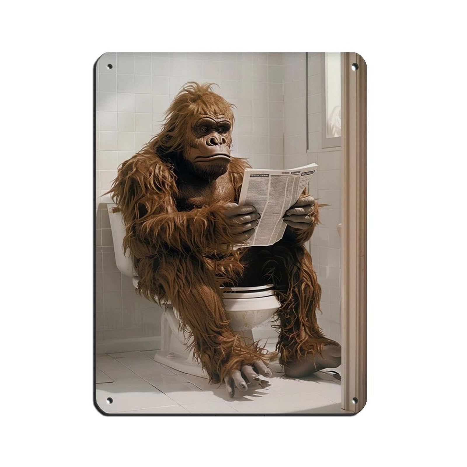 Sasquatch Sitting on The Toilet Reading A Newspaper (7) Tin Sign Vintage Metal Pub Club Cafe Bar Home Wall Art Decoration Poster Retro 12x16inch(30x40cm)
