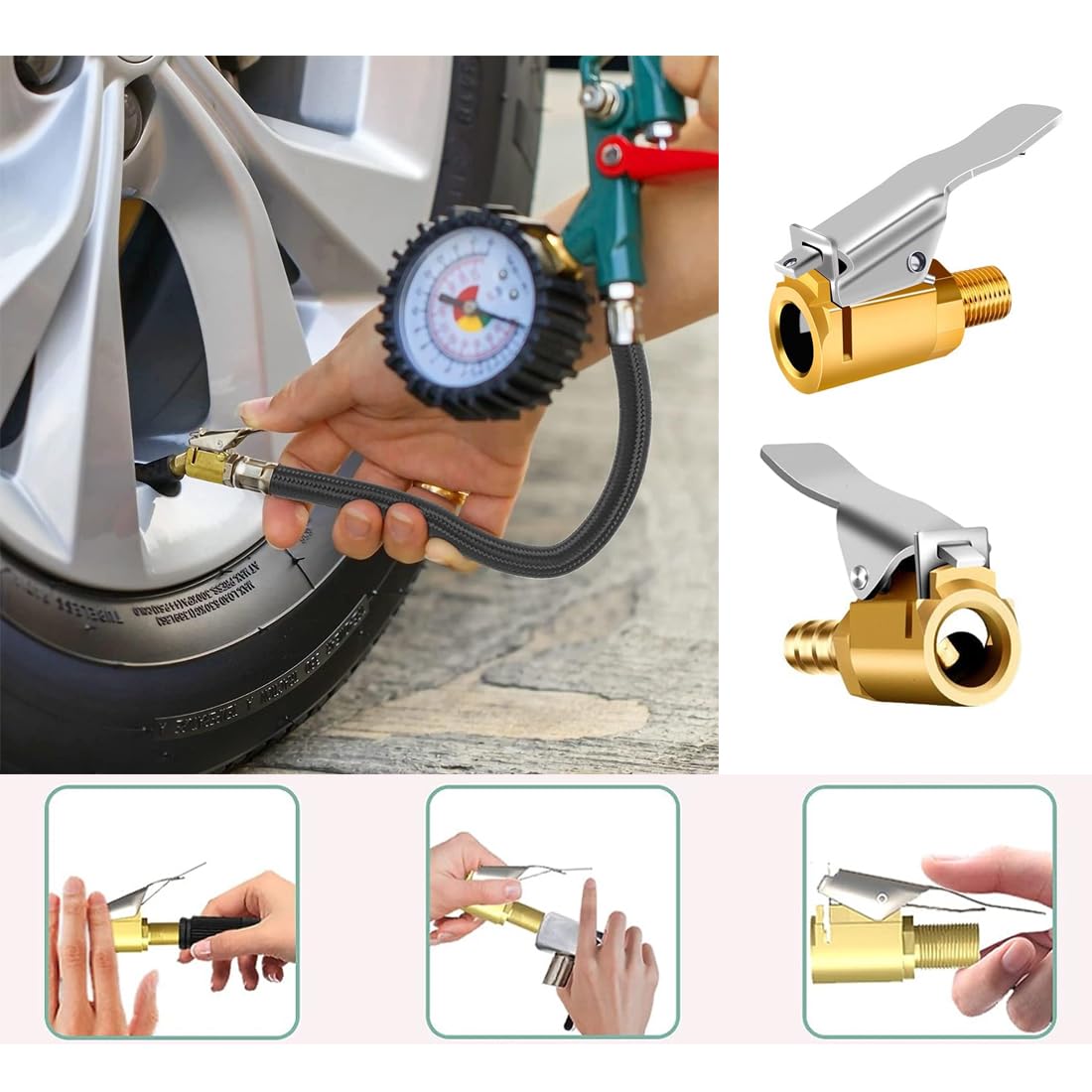 Connettore Veloce Per Pompa Ad Aria SENRISE — Mandrino Pneumatico In Ottone 8 Mm — Valvola Open End, 2 Pezzi