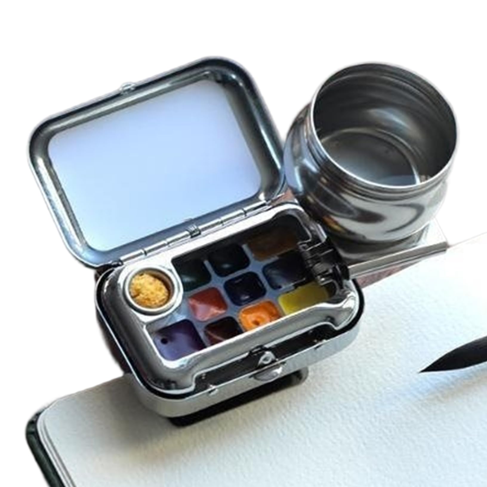 HoveeLuty Travel Water Color Paint Set, 10 Grids Empty Mini Watercolor Palette with Magnetic Clip and Pen Washer Jug, Portable Watercolor Set Travel Water Color Paint