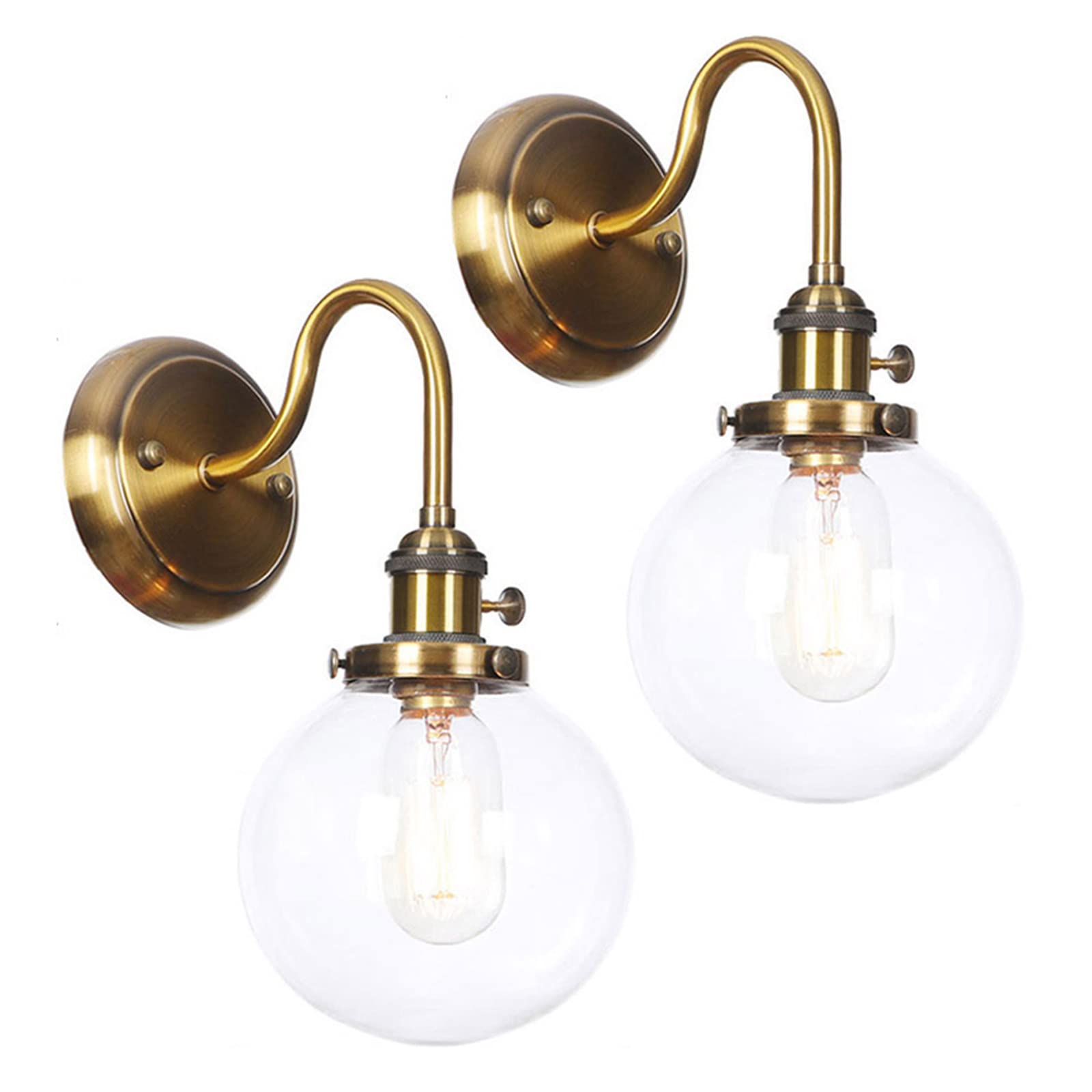 2 Pack Wall Lights, Vintage Wall Light Fittings Wall Sconce Lamp, with Clear Glass Lampshade, Metal Wall Sconce E27 Base for Loft Bar, Kitchen, Living Room,E
