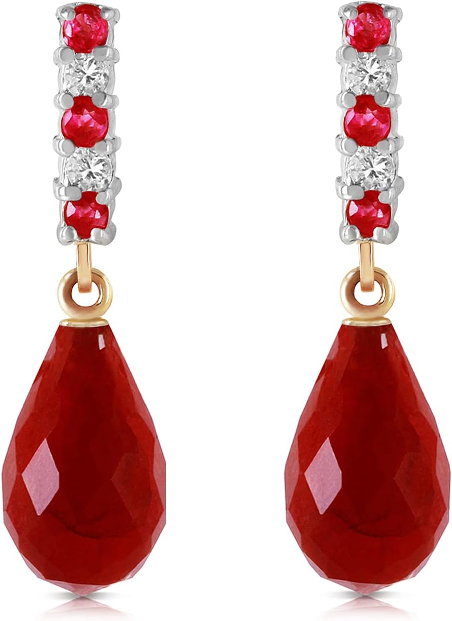 Galaxy Gold GG 6.9 CTW 14k Solid Gold Diamond Ruby Earrings Dangling Dyed Briolette Ruby - Image 3