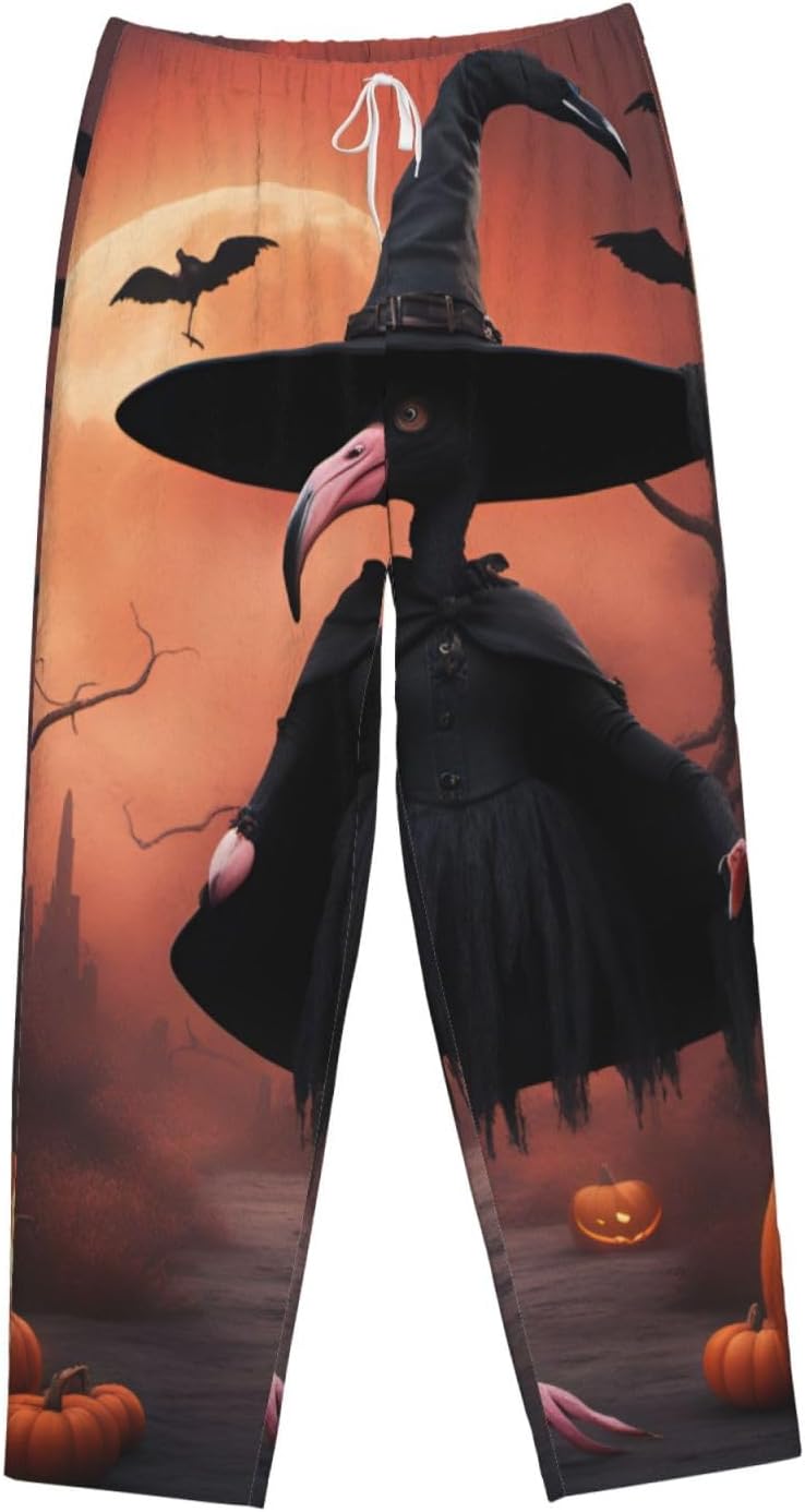 Halloween Flamingo Witch Hat Print Women'S Pajama Pants Soft Cozy Lounge Sleepwear Weekends Winter Gift Nightwear