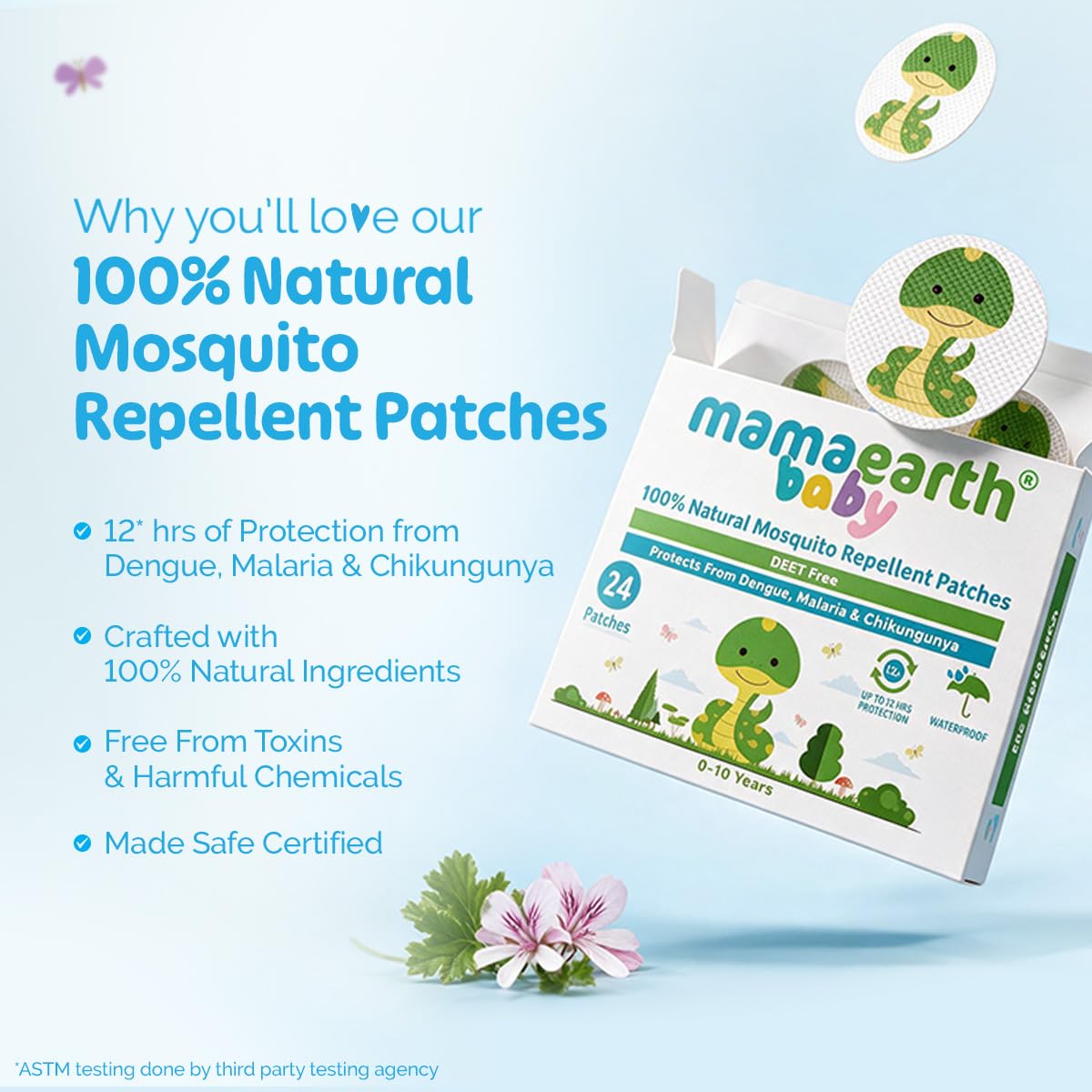 Mamaearth Natural Repellent Mosquito Patches For Babies with 12 Hour Protection,White,Pack of 1