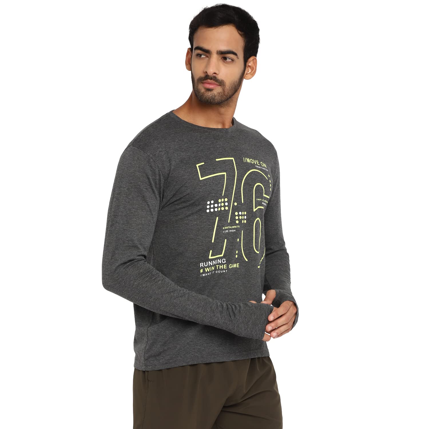 Ap'pulse Camiseta de manga larga estampada con cuello redondo para hombre, ajuste regular