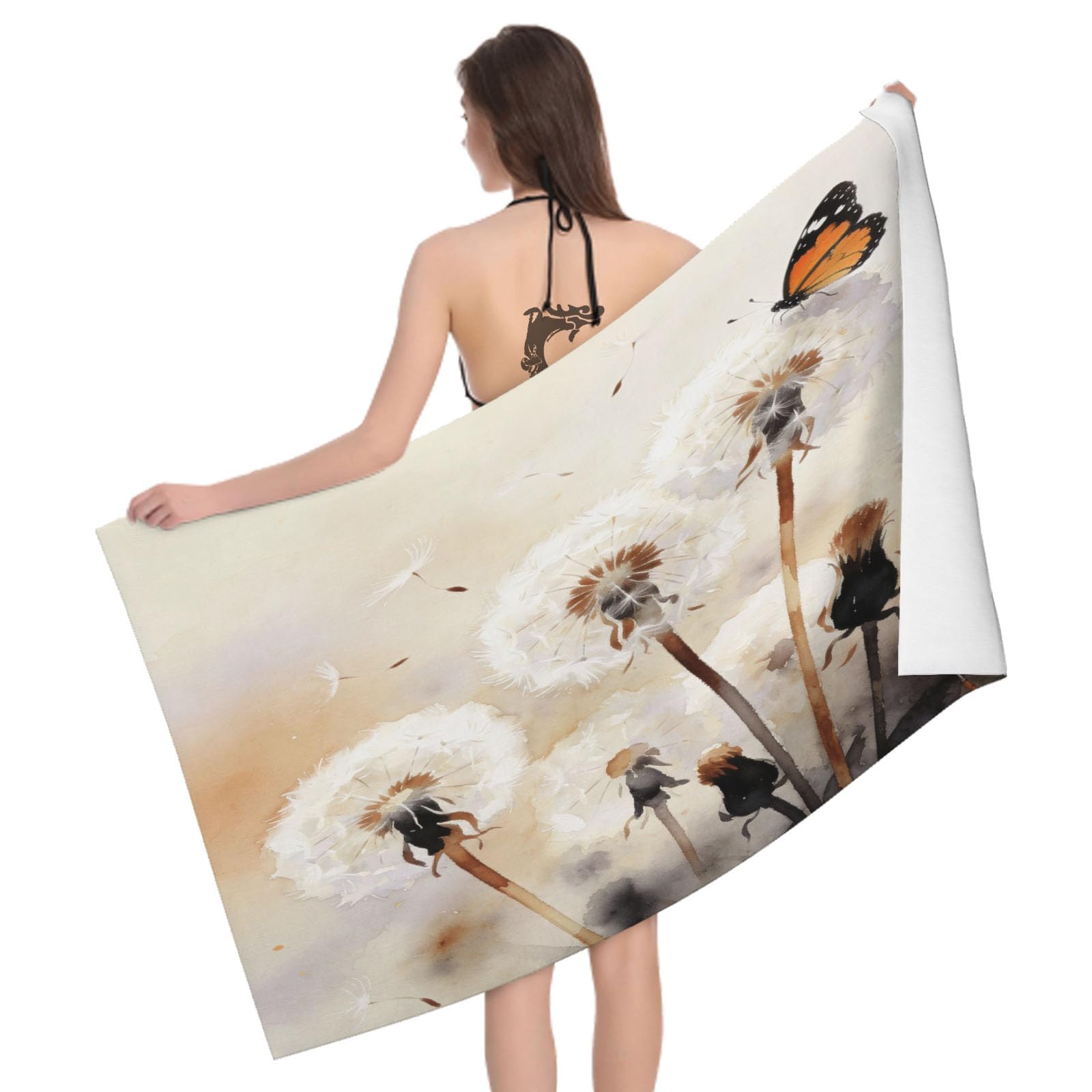 Leichong 3D Dandelion Beach Towel Large Microfiber Soft Quick Dry for Adults, Simple Themed Bath Towel Lightweight Soft Absorbent for Travel Swimming Pool Sports, 180 x 90 cm