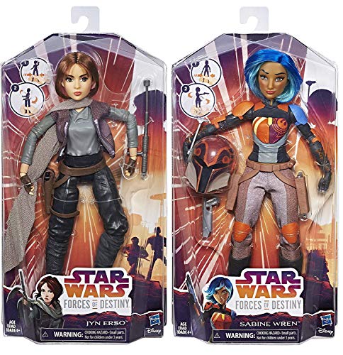 Girls of Star Wars Forces of Destiny 2 Pack Doll Figures Sabine Wren & Jyn Erso 11" Action Adventure Rebel Set Bundle