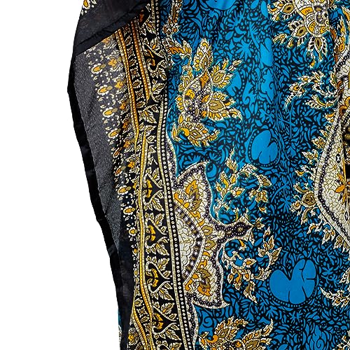 Vestido Kafta Indiano Longo Estampa Boho Plus Size (Azul)