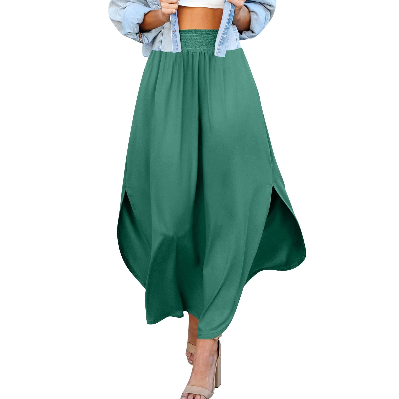 Womens Maxi Skirts Tiered Going Out Long Skirts Elastic Waist Casual Vacation Beach Cover Up Cute Vintage Boho