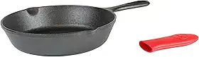 Lodge Frigideira de ferro fundido com minicaneta de silicone vermelho para alça quente, 20 cm