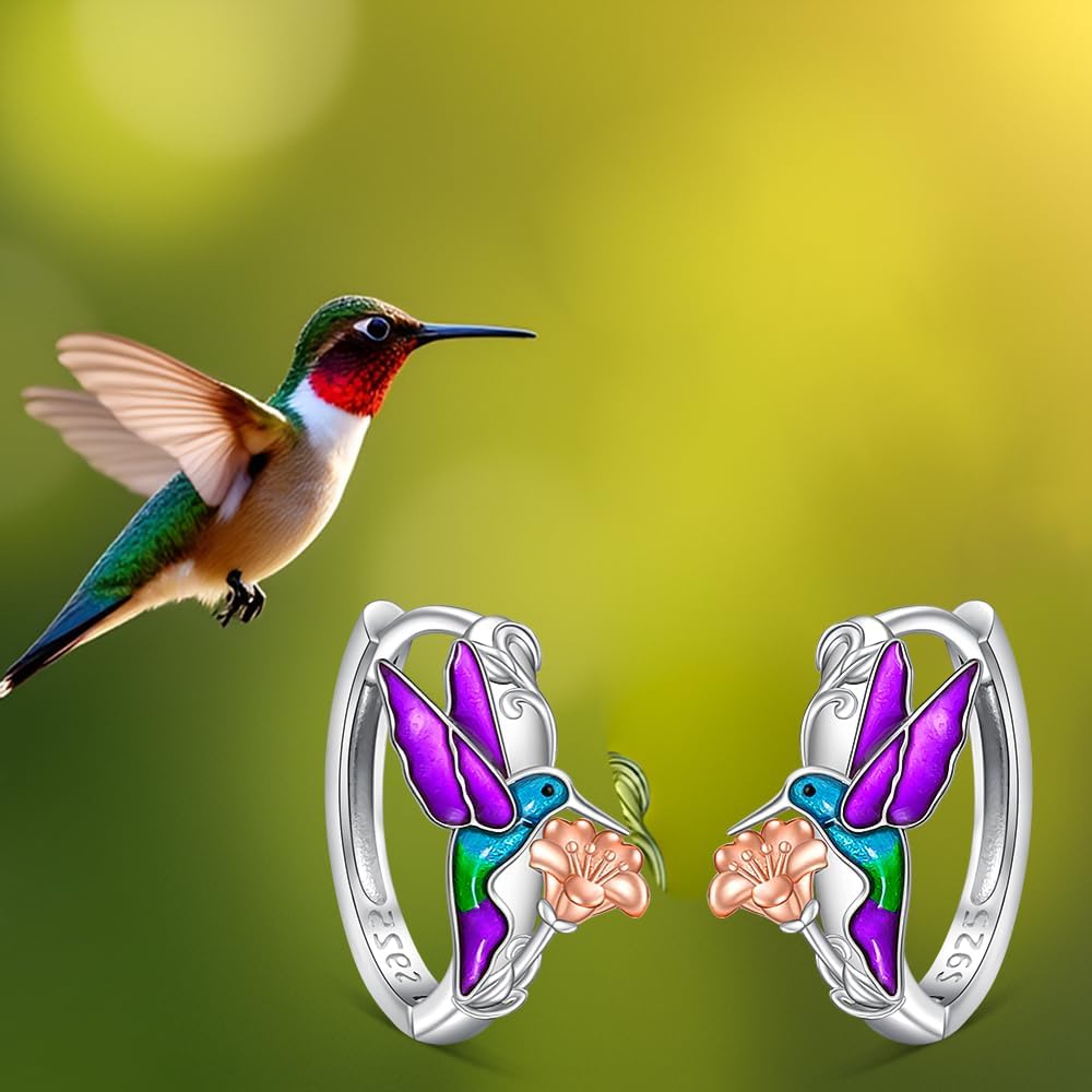 Hummingbird Gifts Hummingbird Earrings for Women Sterling Silver Flower Hoop Earrings Jewelry Gifts for Lovers Christmas Mothers Day - Image 6