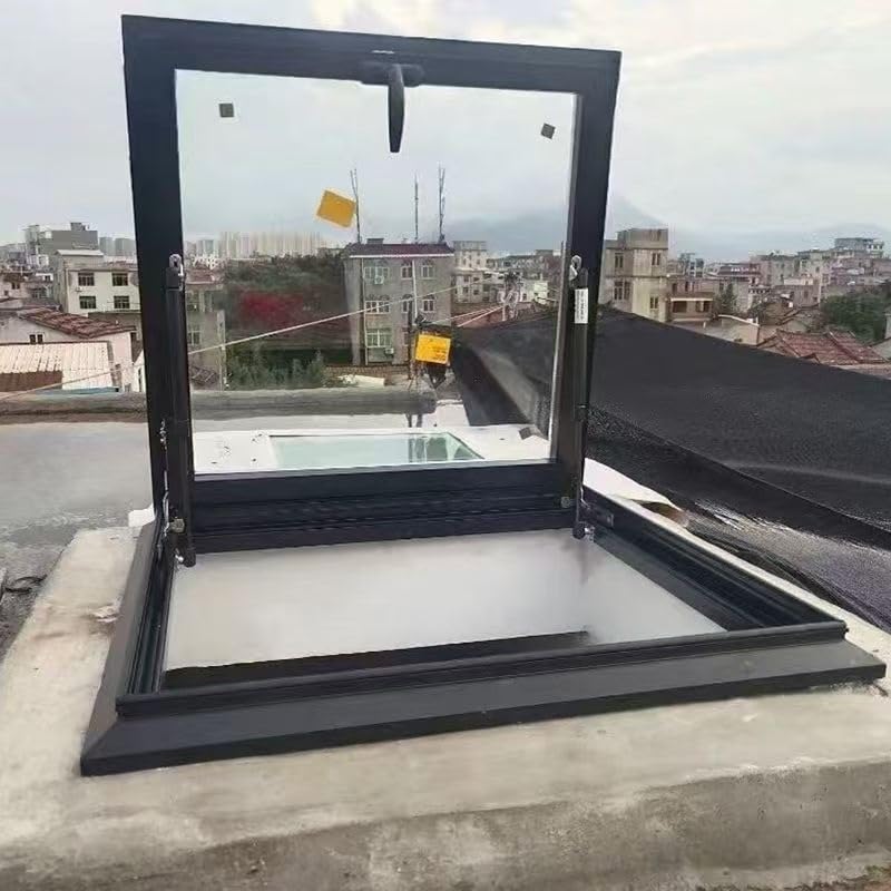 Fenêtre de Toit Plat Double Vitrage, Lucarne Aluminium avec Vérins à Gaz, Fenêtre Accès Toit pour Grenier, Terrasse et Garage(LxW 50 x 80cm)