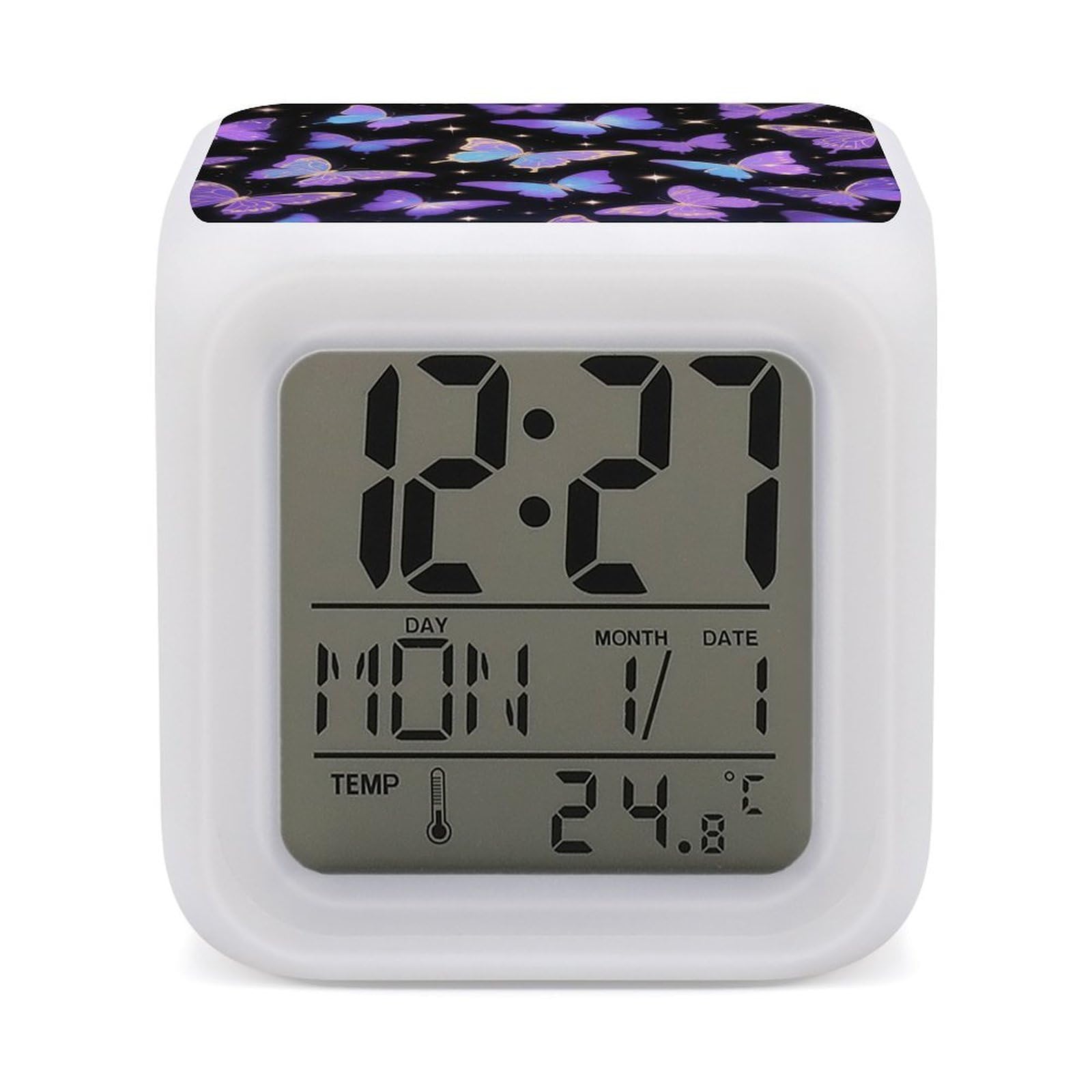 Reloj digital para oficina o cocina con diseño de mariposa y luces decorativas