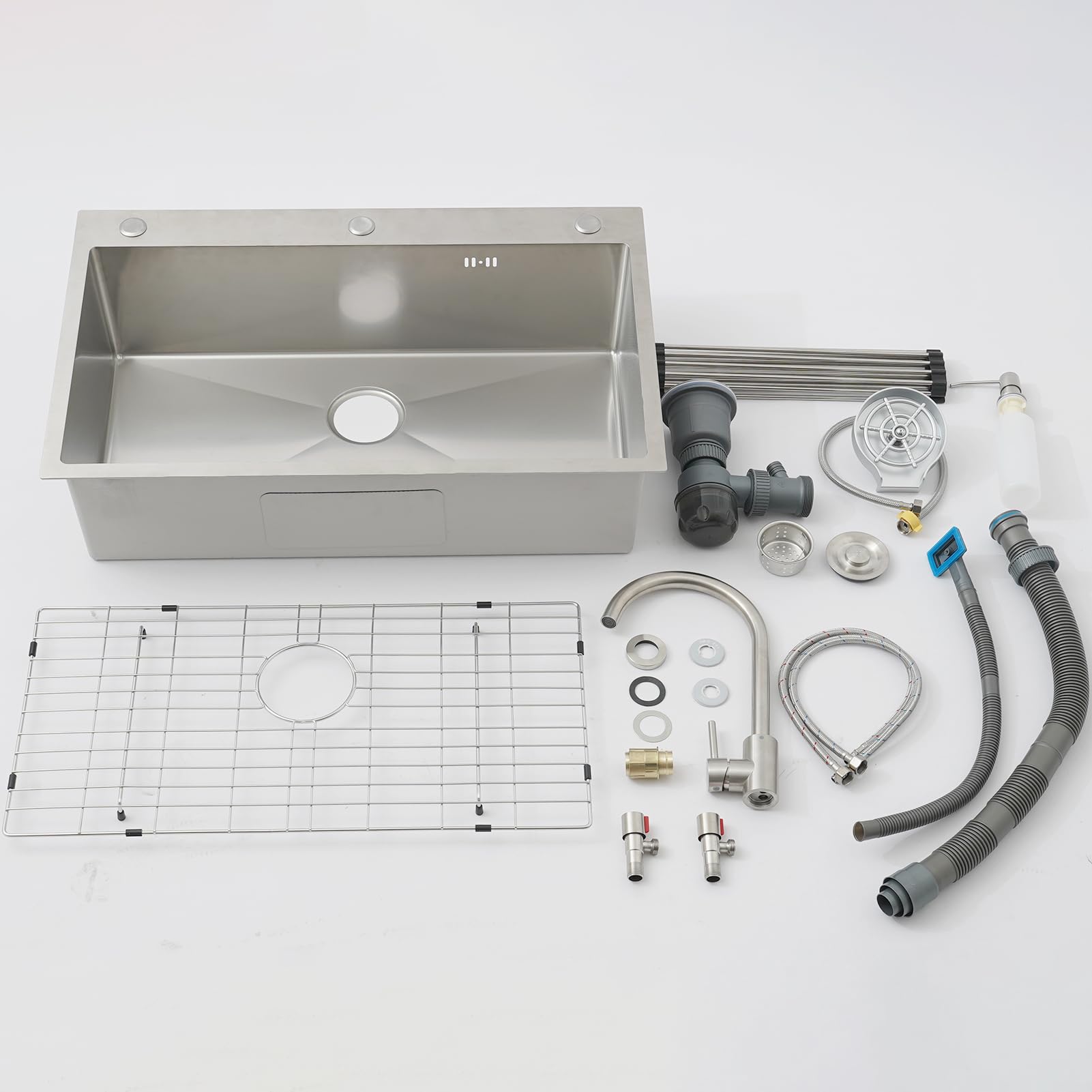 Lavabo de Cocina 80 x 50 cm, Fregadero de Cocina 1 Cuenca de Acero Inoxidable con Grifo, Gran Lavabo de Cocina Cepillado, con Rejilla Inferior para Fregadero, Escurridor, Dispensador de